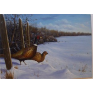 Pheasants in Winter Snows