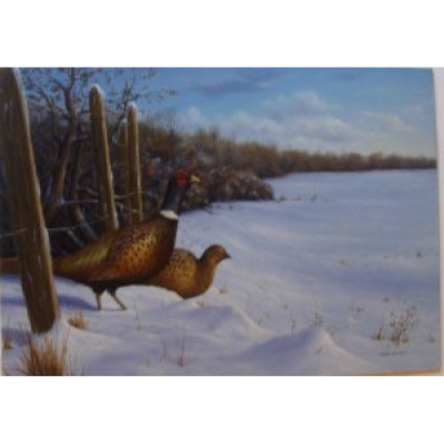 Pheasants in Winter Snows