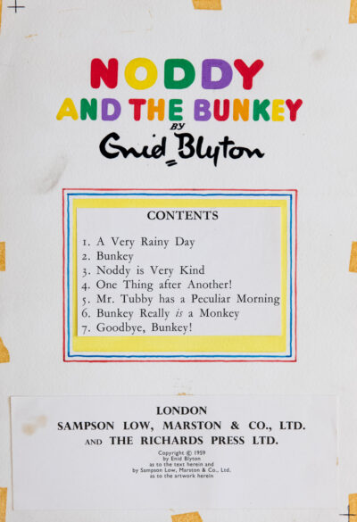Noddy And The Bunkey - Contents Page